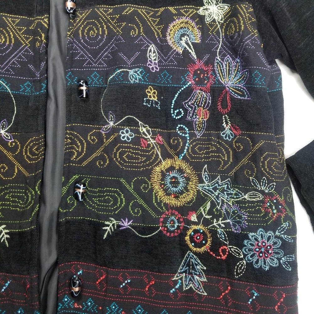 WHITE STAG Floral Embroidered Tapestry Lined Jacket Black Beaded Womens L 12/14 - Picture 12 of 12